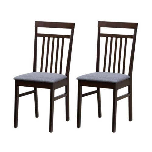 Set of 2 – Classic Sturdy Wood Dining Chair with Grey Upholstered Seat Cushion