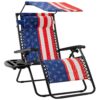 USA American Flag Zero Gravity Reclining Patio Lounge Chair with Canopy