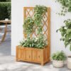 Solid Wood Outdoor Raised Garden Bed Planter with Lattice Trellis