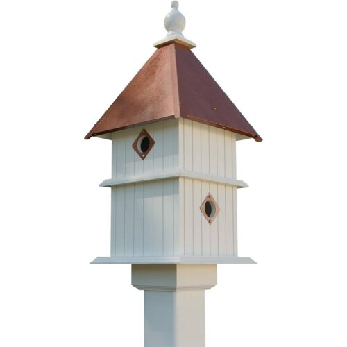 White Two Story Songbird BirdHouse with Copper Colored Roof – Made in USA White Two Story Songbird BirdHouse with Copper Colored Roof – Made in USA