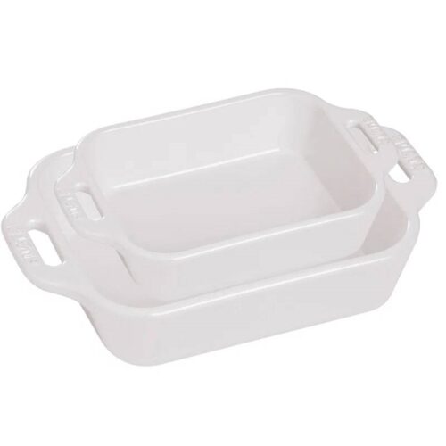 2 Piece Ceramic Stoneware Bakeware Casserole Dish Set in White
