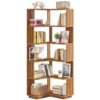 Multifunctional 6 Shelf Corner L-Shaped Bookcase in Brown Wood Finish