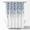 72-inch White Navy and Light Blue Floral Vines and Flowers Shower Curtain