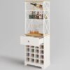White/Natural Wine Bottle & Glass Rack Cabinet Bar Storage