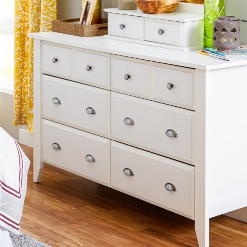 White 6-Drawer Dresser Traditional Design – Made in USA