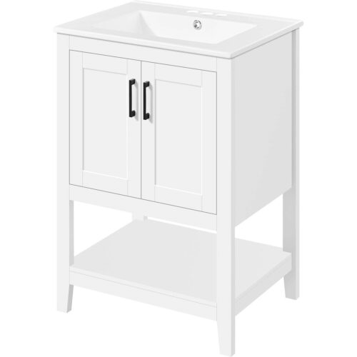 Modern White Wood Bathroom Vanity with White Ceramic Sink Modern White Wood Bathroom Vanity with White Ceramic Sink