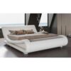 Queen Modern White Upholstered Platform Bed Frame with Sleigh Curved Headboard