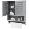 Bathroom Linen Cabinet with Storage Shelf in Grey Wood Finish